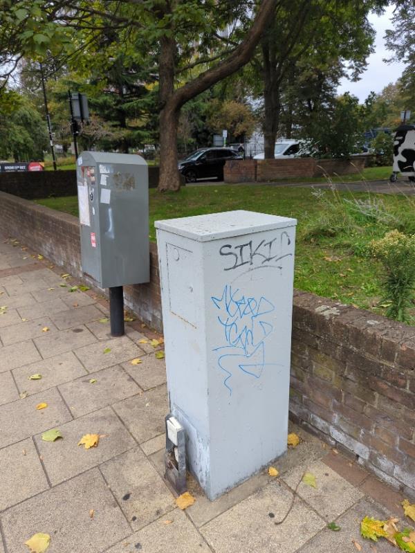 Graffiti on street furniture-357-361 Lewisham High Street, Hither Green, SE13 6LJ, England, United Kingdom