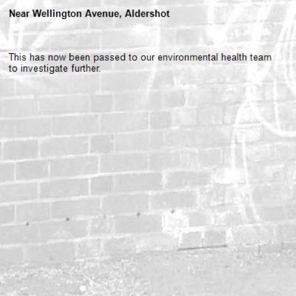 This has now been passed to our environmental health team to investigate further.-Wellington Avenue, Aldershot