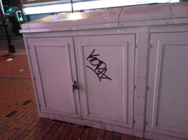 Graffiti on the white box removed -200-202 Broad St, Reading RG1 7QJ, UK