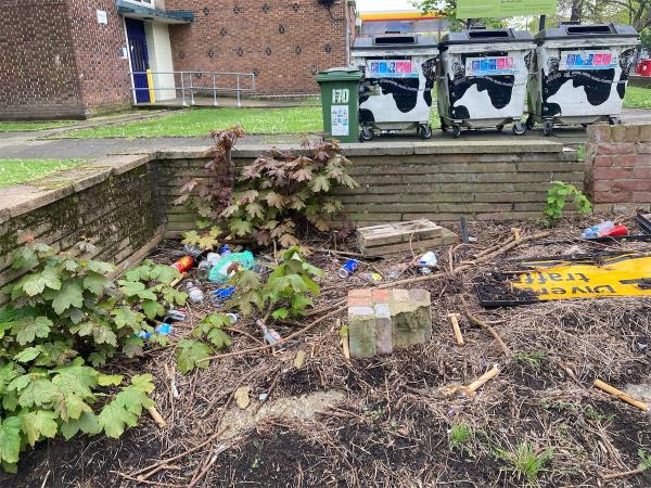 Excessive litter.  The sign has been there for many weeks and has been reported before-Plummer Court, Lewisham Park, Hither Green, London, SE13 6RA