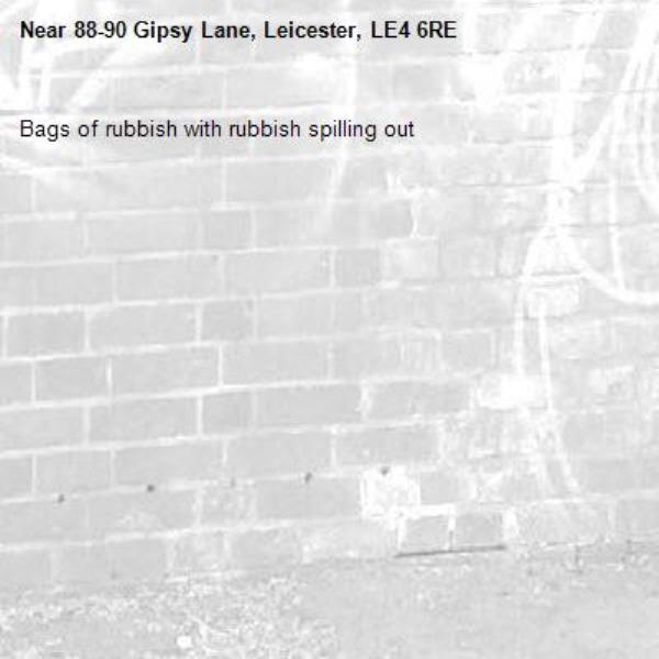 Bags of rubbish with rubbish spilling out -88-90 Gipsy Lane, Leicester, LE4 6RE