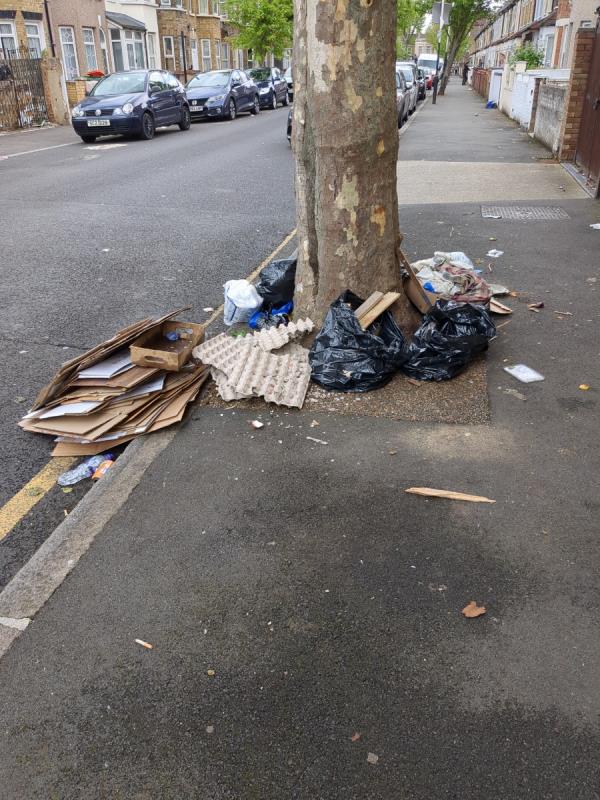 Rubbish, cardboard, bin bags, clothes-57 Rothsay Road, Forest Gate, London, E7 8LY