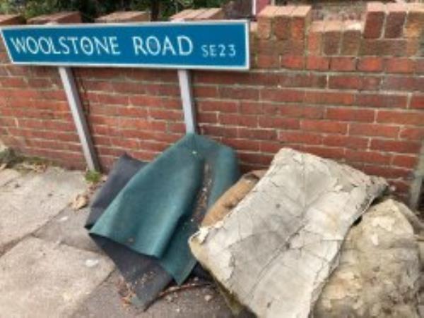 Please clear dumped  carpets-34 Woolstone Road, Forest Hill, SE23 2SG, England, United Kingdom