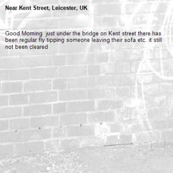 Good Morning  just under the bridge on Kent street there has been regular fly tipping someone leaving their sofa etc. it still not been cleared -Kent Street, Leicester, UK