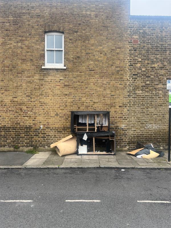 Pieces of forniture (beds or sofa) in Cranbrook Road at the corner with Strickland street -57 Cranbrook Road, London, SE8 4EJ