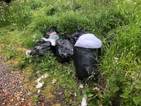 Please investigate dumped bags of waste at entrance-Riverside, 317 Southend Lane, Bellingham, London, SE6 3NF