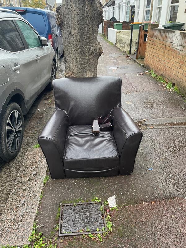 Armchair that has been thrown out-40 Saint Alban's Avenue, Beckton, E6 6HQ, England, United Kingdom