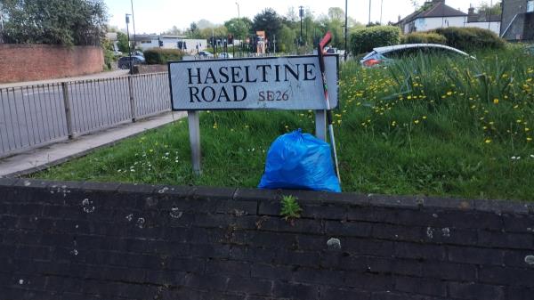 Litter pick bag for collection -School House, Haseltine Road, London, SE26 5AD