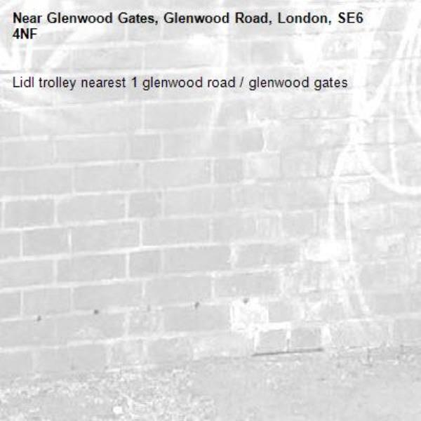 Lidl trolley nearest 1 glenwood road / glenwood gates -Glenwood Gates, Glenwood Road, London, SE6 4NF