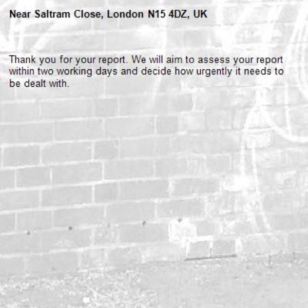 Thank you for your report. We will aim to assess your report within two working days and decide how urgently it needs to be dealt with.-Saltram Close, London N15 4DZ, UK