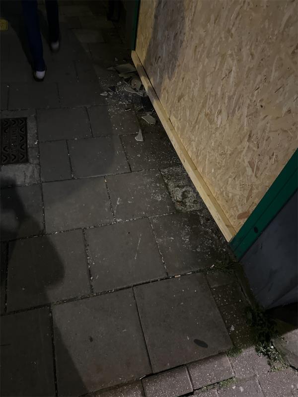 Smashed glass everywhere outside paddy power. Extremely dangerous -2 Sherrard Road, Forest Gate, London, E7 8DW