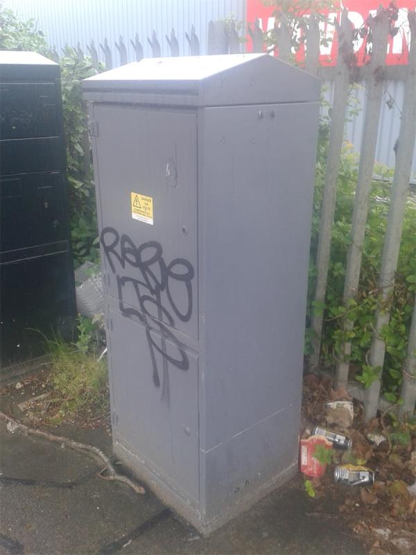 Remove graffiti from cable box (1)-Screwfix, Unit 1, Lower Sydenham Industrial Estate, Kangley Bridge Road, Lower Sydenham, London, SE26 5BA