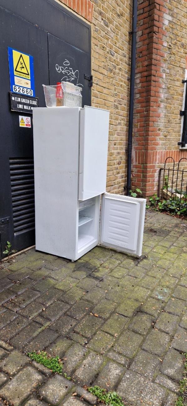 Fridge Freezer left at entrance to Elmgreen Close 6 DAYS ago. NOT COLLECTED OR DISPOSED OF?-17 Elmgreen Close, Stratford, London, E15 4BS