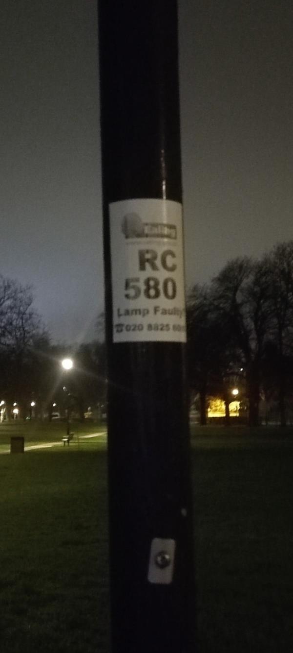 Street lamp in park not working. 
Lamp column RC580.-Acton Green Common