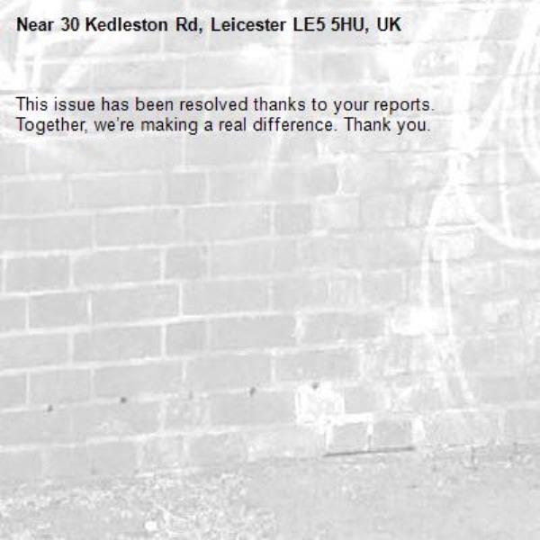 This issue has been resolved thanks to your reports.
Together, we’re making a real difference. Thank you.
-30 Kedleston Rd, Leicester LE5 5HU, UK