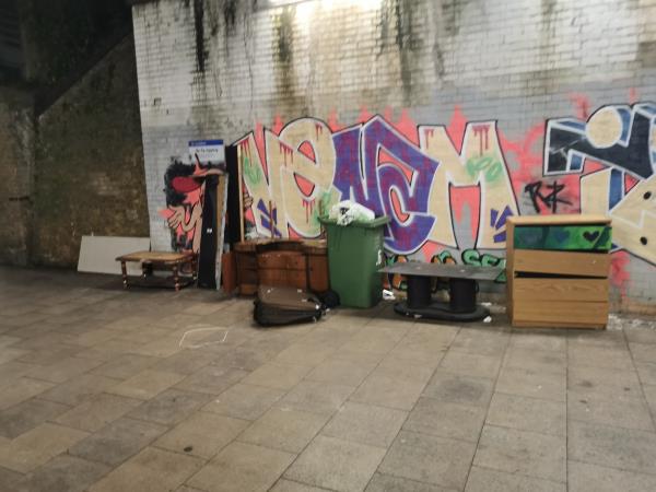 More fly tipping under the bridge, usual spot-Bertrand Street, Ladywell, London
