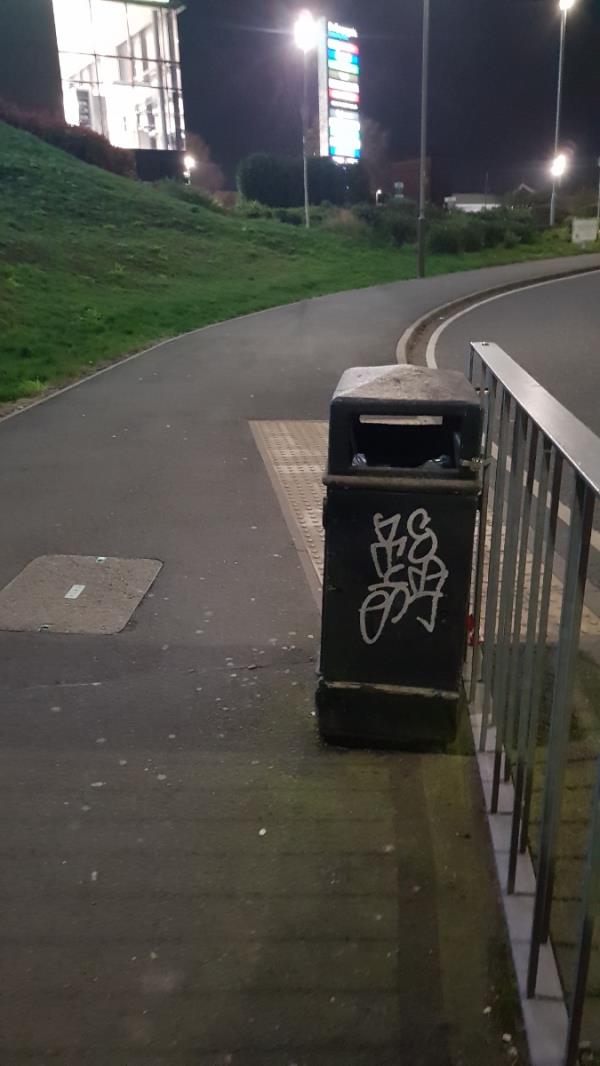 There's graffiti on the public bin. Please resolve this issue.-The Mulberry School, 30 William Street, Leicester, LE1 1RW