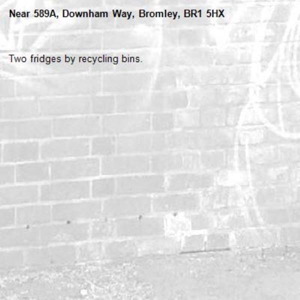 Two fridges by recycling bins. -589A, Downham Way, Bromley, BR1 5HX