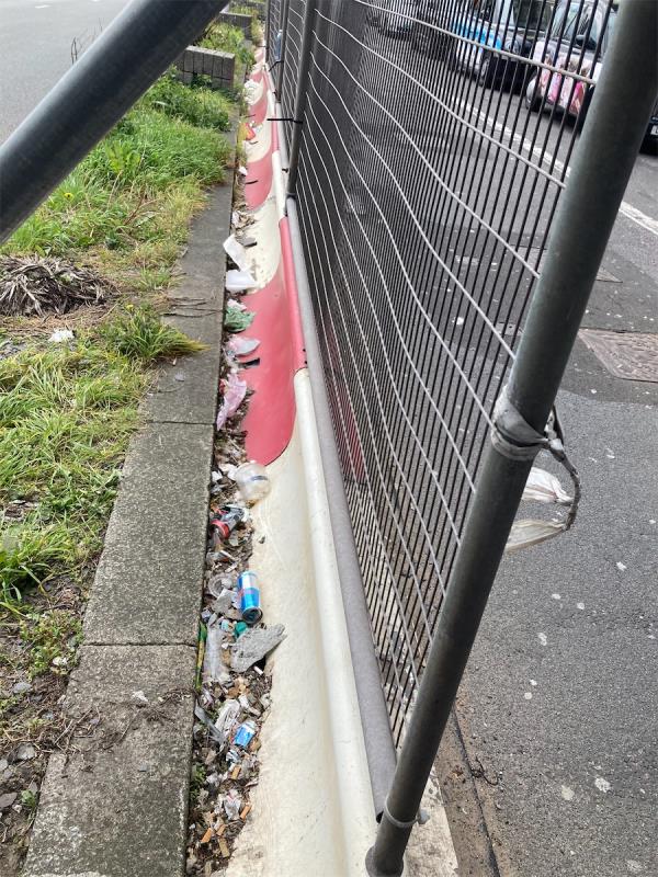 Central reservation of Montfichet Road needs to be litter picked and debris removed. -Travelex, 40a The Arcade, Westfield Stratford City, Montfichet Road, Stratford, London, E20 1EH