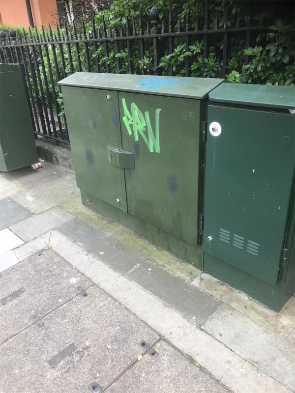 Remove graffiti from green cable box (2) -80 Mcmillan Street, Deptford, SE8 3HA