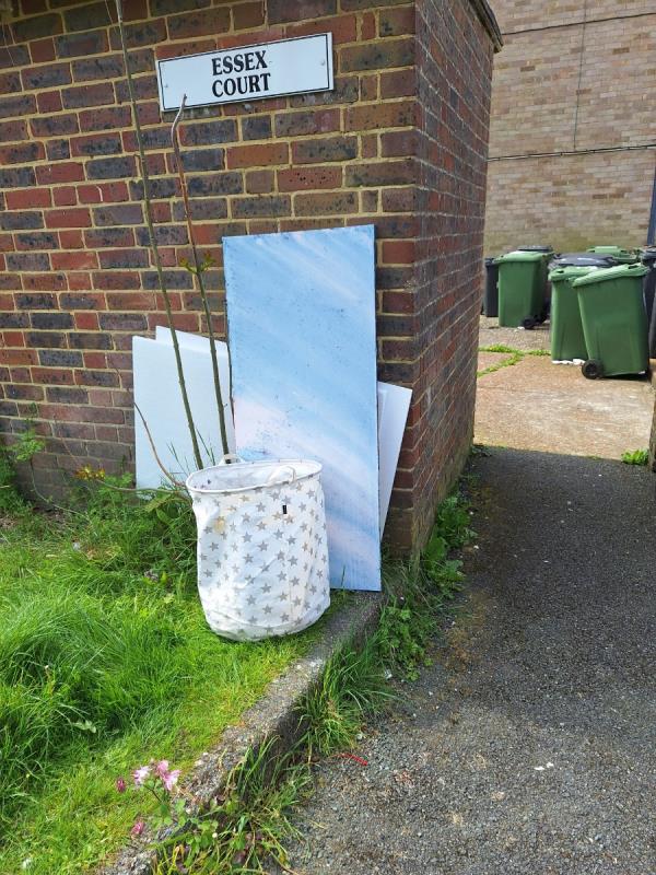 Foam, canvers, fabric cloths holder.
Right in front of bin store.-Essex Court, Rockhurst Drive, Eastbourne, BN20 8UU
