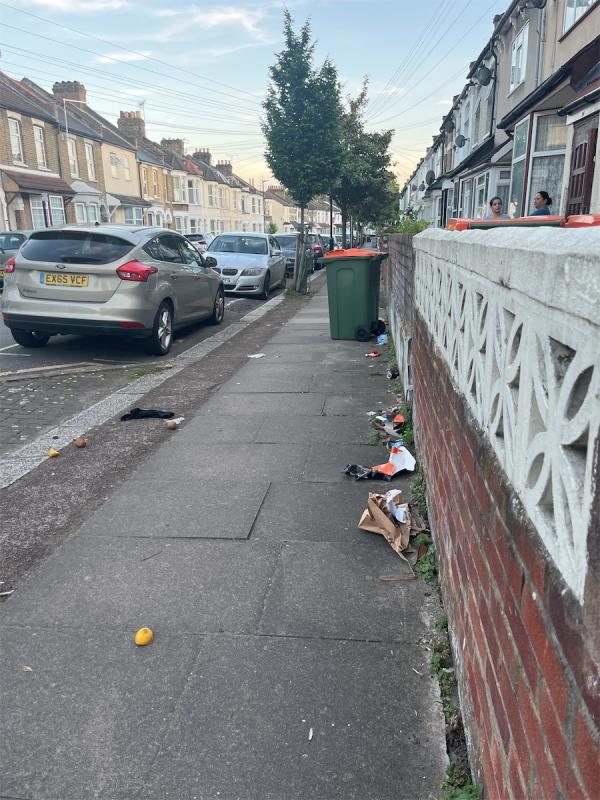 Litter on path from 84 leading to 86 -80 Caistor Park Road, Stratford, London, E15 3PS