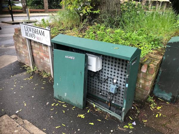 Junction of Conington Road. Please repair missing cable box door-Flat, 1 157 Lewisham Road, Ladywell, London, SE13 7PZ