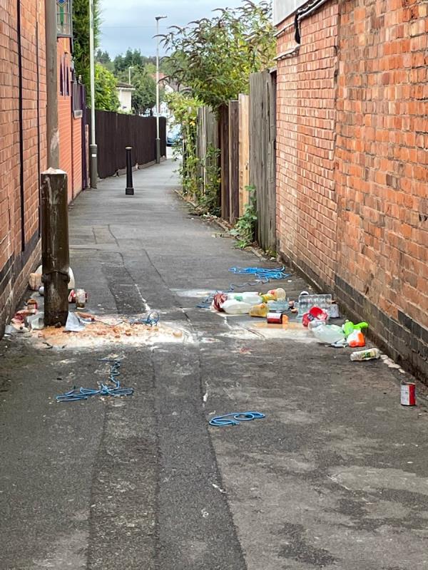 Rubbish all over path in Aber way -53 Francis Street, Leicester, LE2 2BE