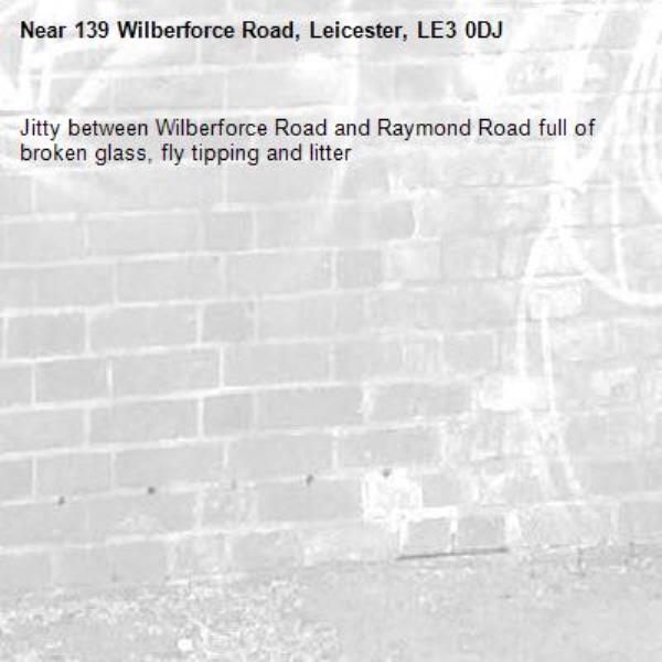Jitty between Wilberforce Road and Raymond Road full of broken glass, fly tipping and litter-139 Wilberforce Road, Leicester, LE3 0DJ