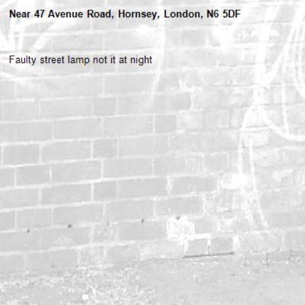 Faulty street lamp not it at night -47 Avenue Road, Hornsey, London, N6 5DF
