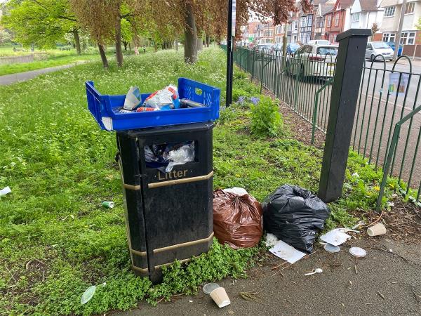 Bin disaster area by entrance-232 East Park Road, Leicester, LE5 5FD