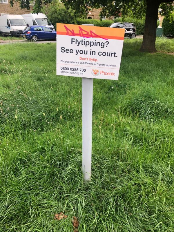 Junction of Ravenscar Road. Remove graffiti from Phoenix Flytipping sign-22 Shroffold Road, Bromley, BR1 5PE