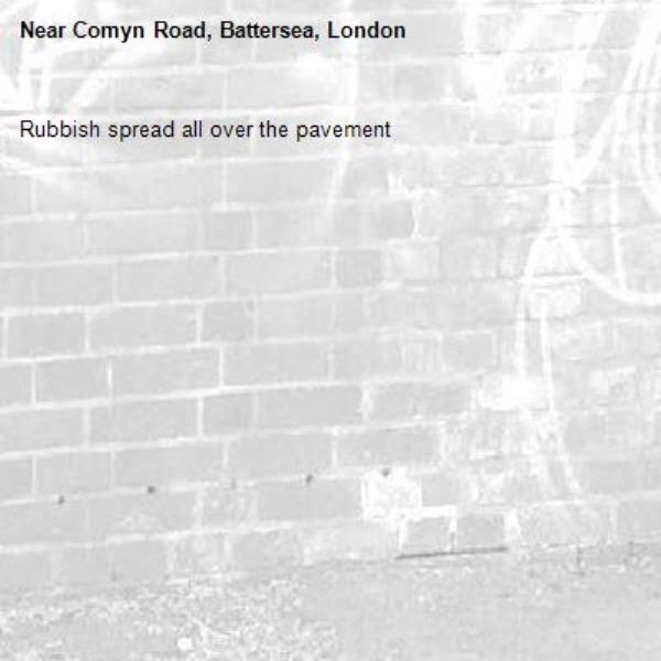 Rubbish spread all over the pavement-Comyn Road, Battersea, London