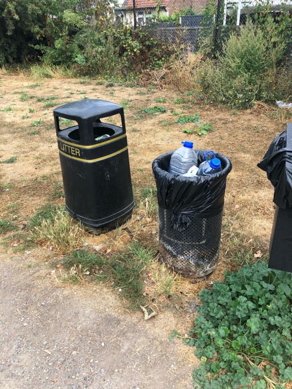 Downham Playing fields litter bin at Valeswood Road end require emptying-38 Valeswood Road, Bromley, BR1 4RF