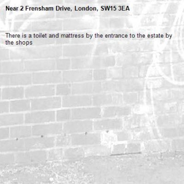 There is a toilet and mattress by the entrance to the estate by the shops -2 Frensham Drive, London, SW15 3EA