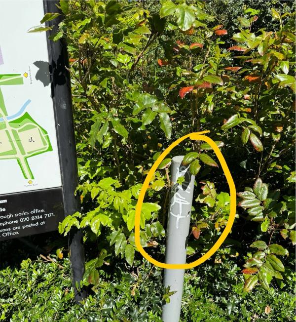 Graffiti on pole needs removing please.-82 Manor Lane, London, SE13 5QP