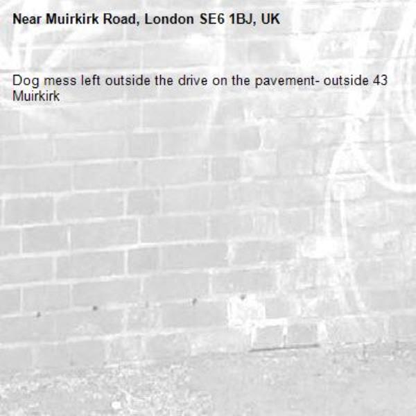 Dog mess left outside the drive on the pavement- outside 43 Muirkirk-Muirkirk Road, London SE6 1BJ, UK