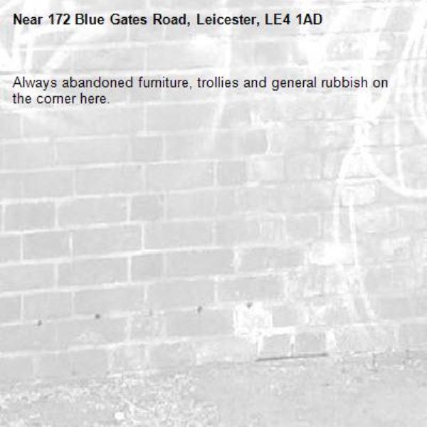 Always abandoned furniture, trollies and general rubbish on the corner here.-172 Blue Gates Road, Leicester, LE4 1AD