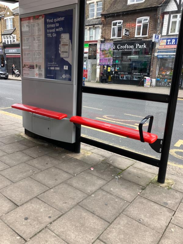 On bus stop. This is a persistent perpetrator. -Crofton Park Opticians, 376-378 Brockley Road, Crofton Park, London, SE4 2BY