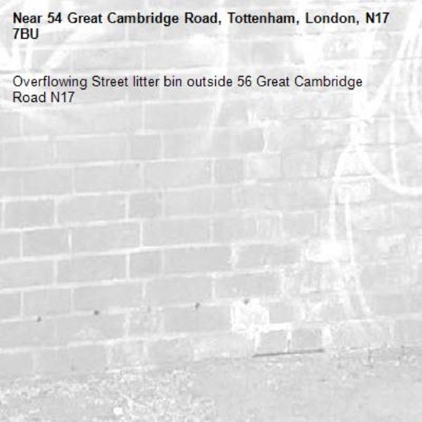 Overflowing Street litter bin outside 56 Great Cambridge Road N17 -54 Great Cambridge Road, Tottenham, London, N17 7BU