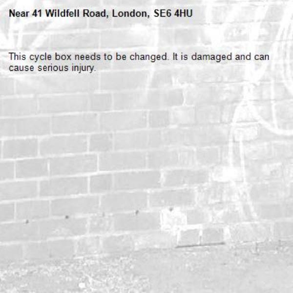 This cycle box needs to be changed. It is damaged and can cause serious injury.-41 Wildfell Road, London, SE6 4HU