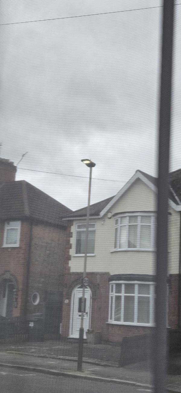 Street light stuck on-23 Cranfield Road, Leicester, LE2 8QR