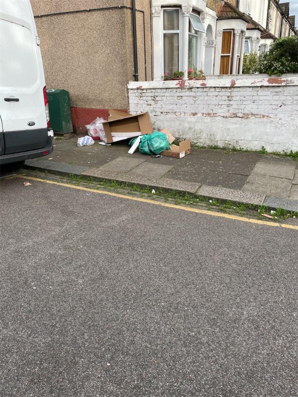Rubbish bags. Cardboard -32 Fairfield Gardens, Crouch End, N8 9DB, England, United Kingdom