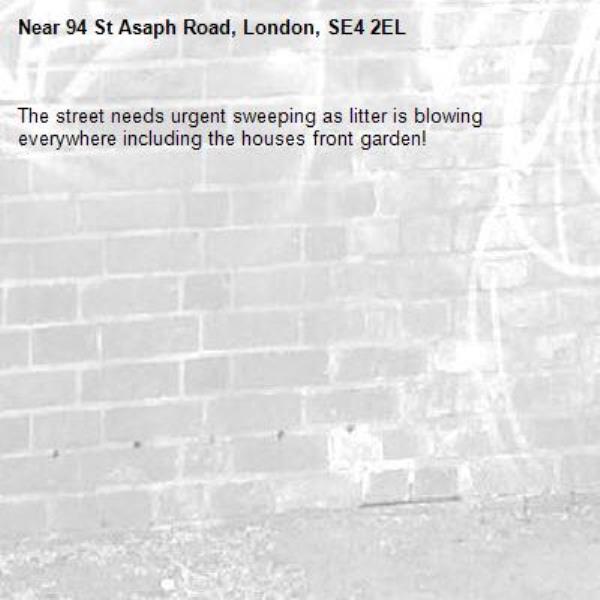 The street needs urgent sweeping as litter is blowing everywhere including the houses front garden! -94 St Asaph Road, London, SE4 2EL