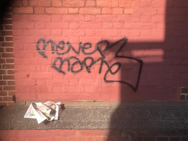 Mace. Remove graffiti from side wall by steps-8A, Randlesdown Road, Bellingham, London, SE6 3BT