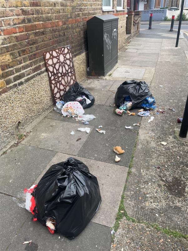 Open rubbish bags.-182 Sutton Court Road, Plaistow, London, E13 9NS