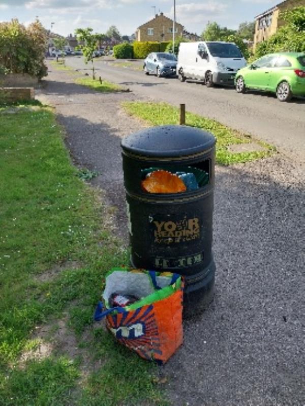 bag dumped by litter bin -102 Circuit Lane, Reading, RG30 3HN