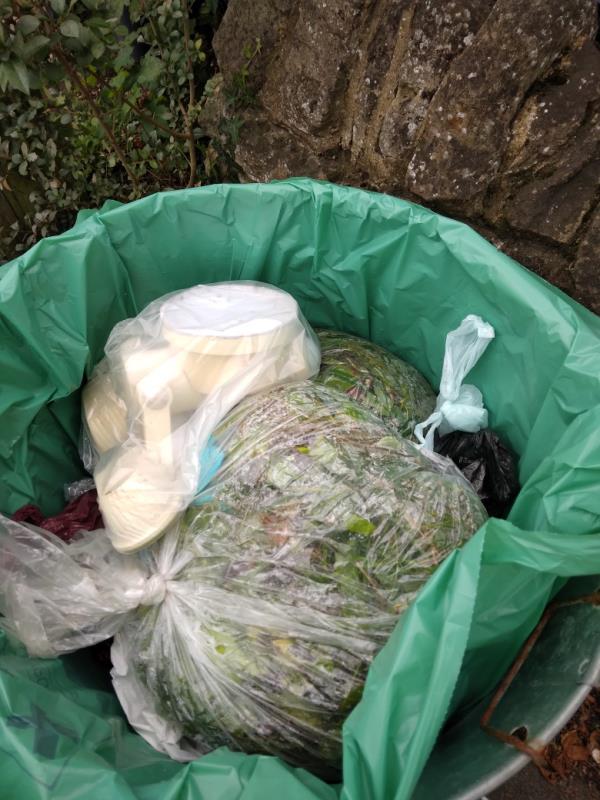 Bin full of flytipped glass cutting and household waste bags. Same everyweek. Taken away job done. -23 Armour Road, Tilehurst, Reading, RG31 6EX