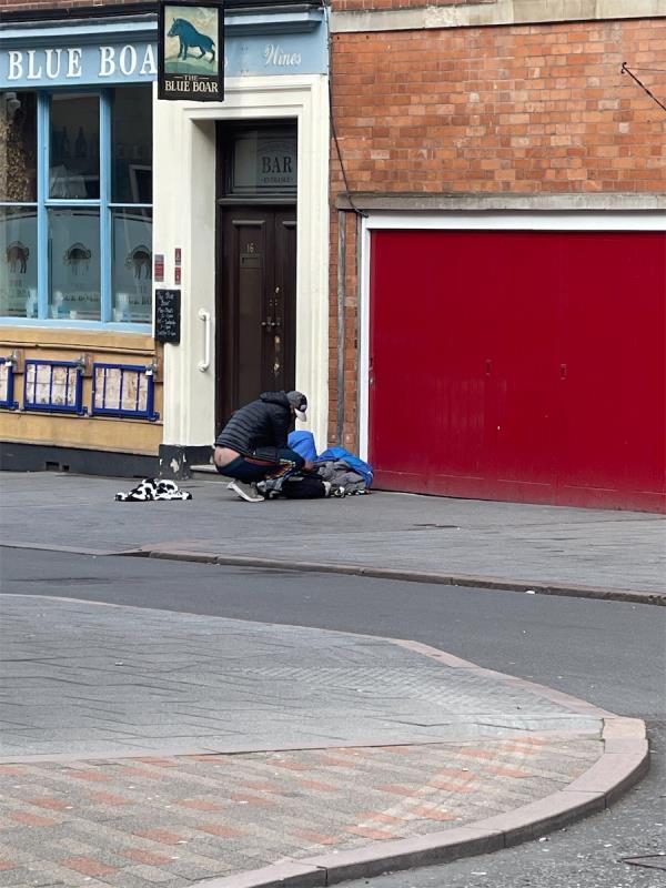 Drug addicts blocking the pavements passed out on street all their litter strewn round them it’s disgusting. I pay council tax and the streets are disgusting. Drug addicts sleeping everywhere taking drugs and leaving human waste and their litter everywhere. Disgusting. -Firebug, Firebug Bar, 1 Millstone Lane, Leicester, LE1 5JN