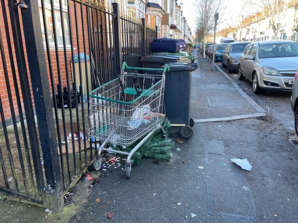 Abandoned trolley and fly tipping -9 Barclay Street, Leicester, LE3 0JD
